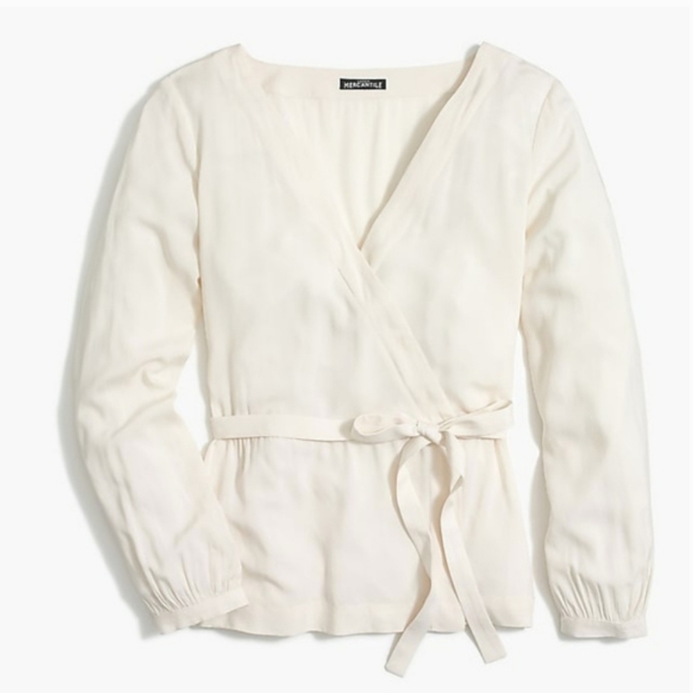 J. Crew Mercantile faux wrap beige shirt